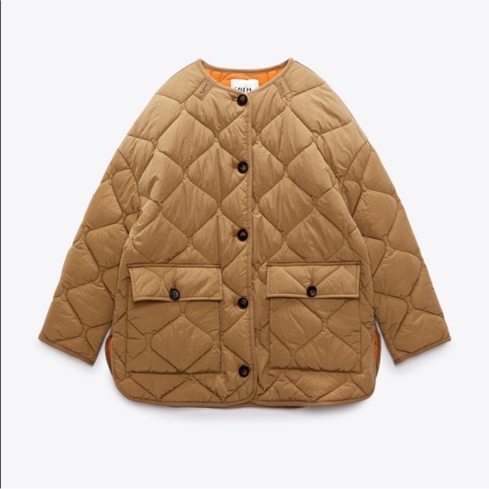 Zara Tan Quilted Outerwear